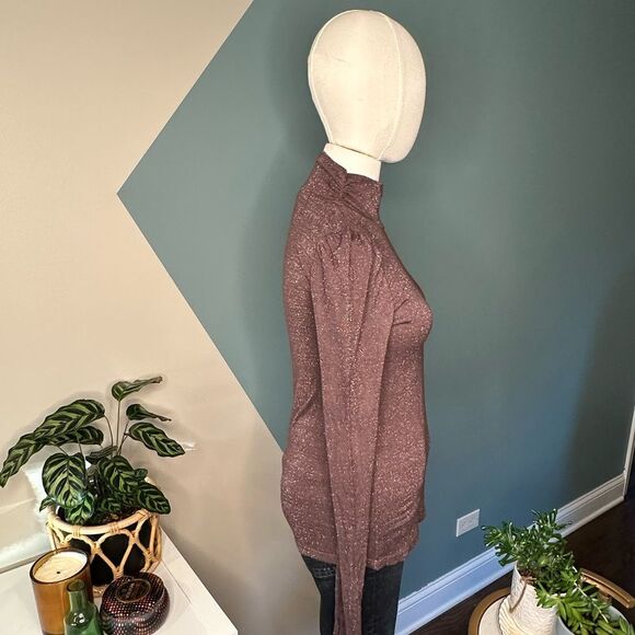 NWOT Project Social T Mockneck Glitter Sparkle Top Purple Long Sleeve Stretch M - Picture 5 of 12